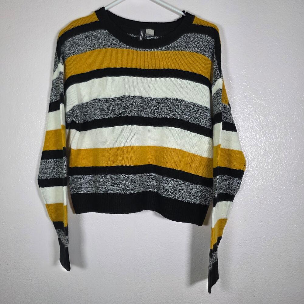 H&M Divided Striped Knit Sweater Mustard Black Gray Cream Women’s M